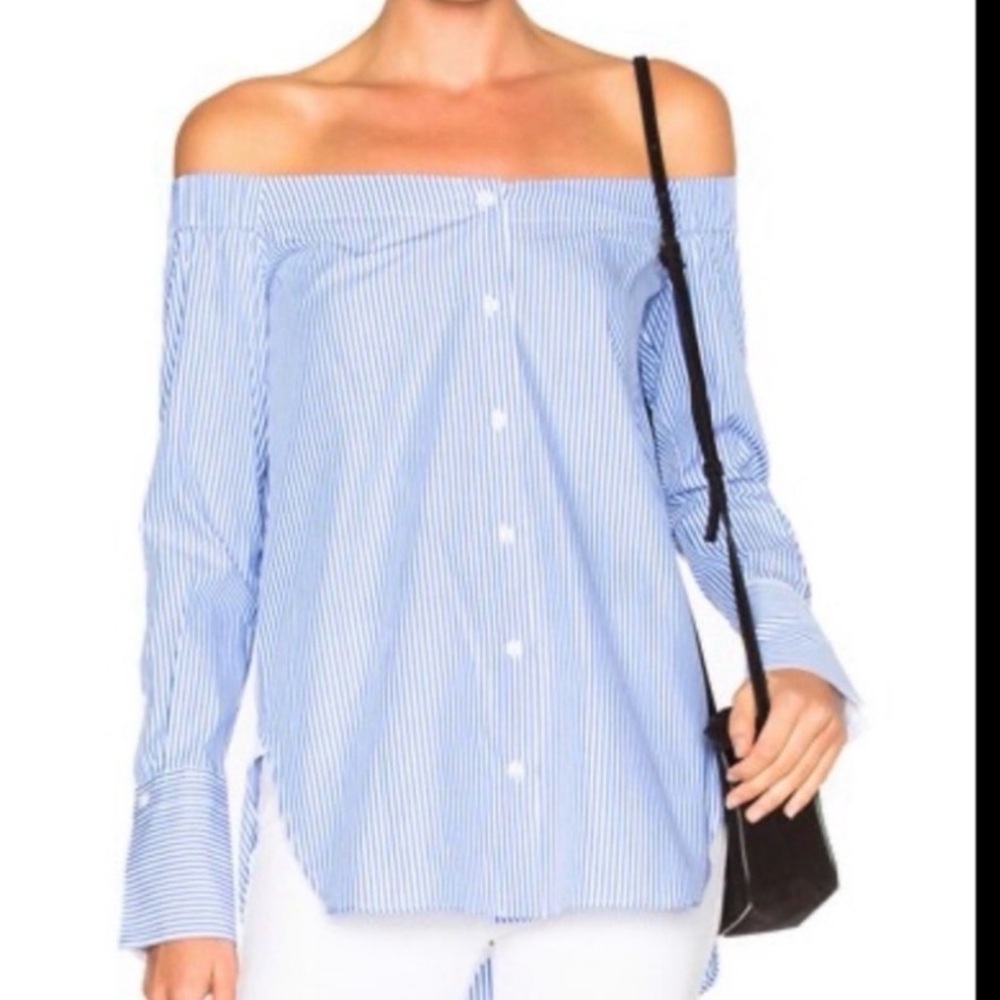 rag & bone Off the Shoulder Blue Striped Top Small